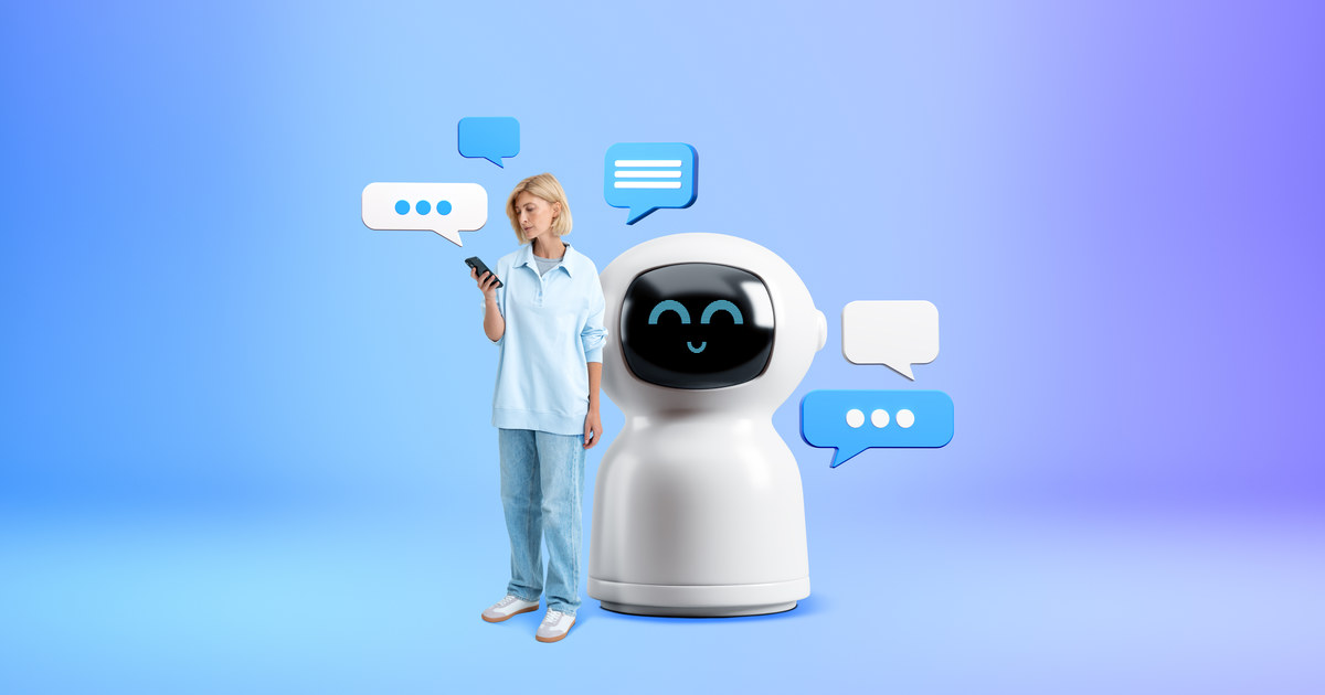 Person interacting with an AI virtual assistant on their phone